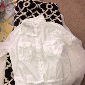 A & F white crop top flannel shirt